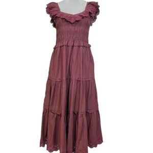 Madewell Lucie Midi Mulberry Embroidered Smocked Tiered Dress- size 2